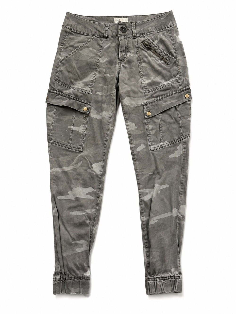 Jolt Camo Cargo Jogger Pants Gray Stretch Utility Ankle Size 10 faded
